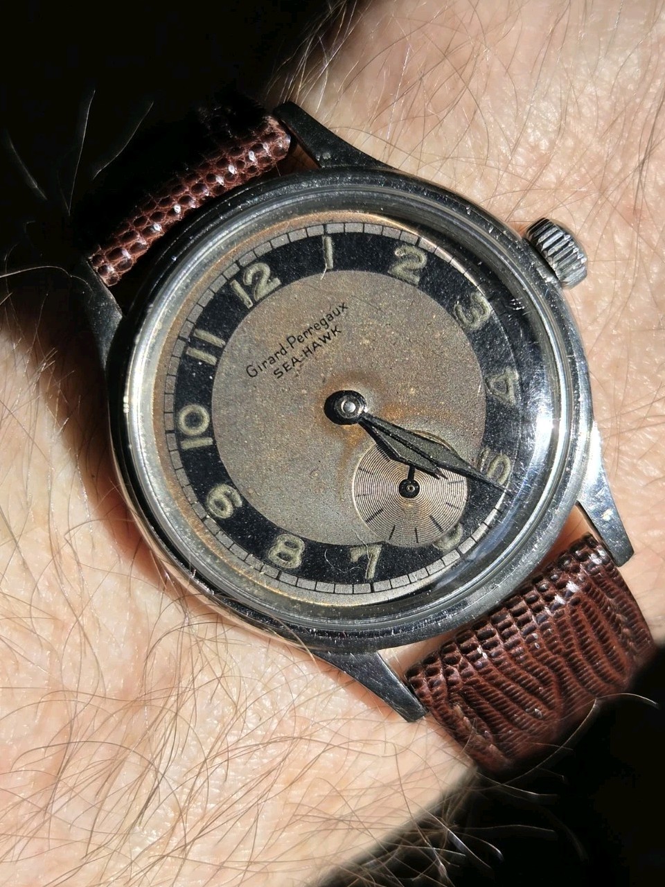 Vintage Girard-Perregaux Sea Hawk Bullseye Patina Dial Watch SERVICED 1940s