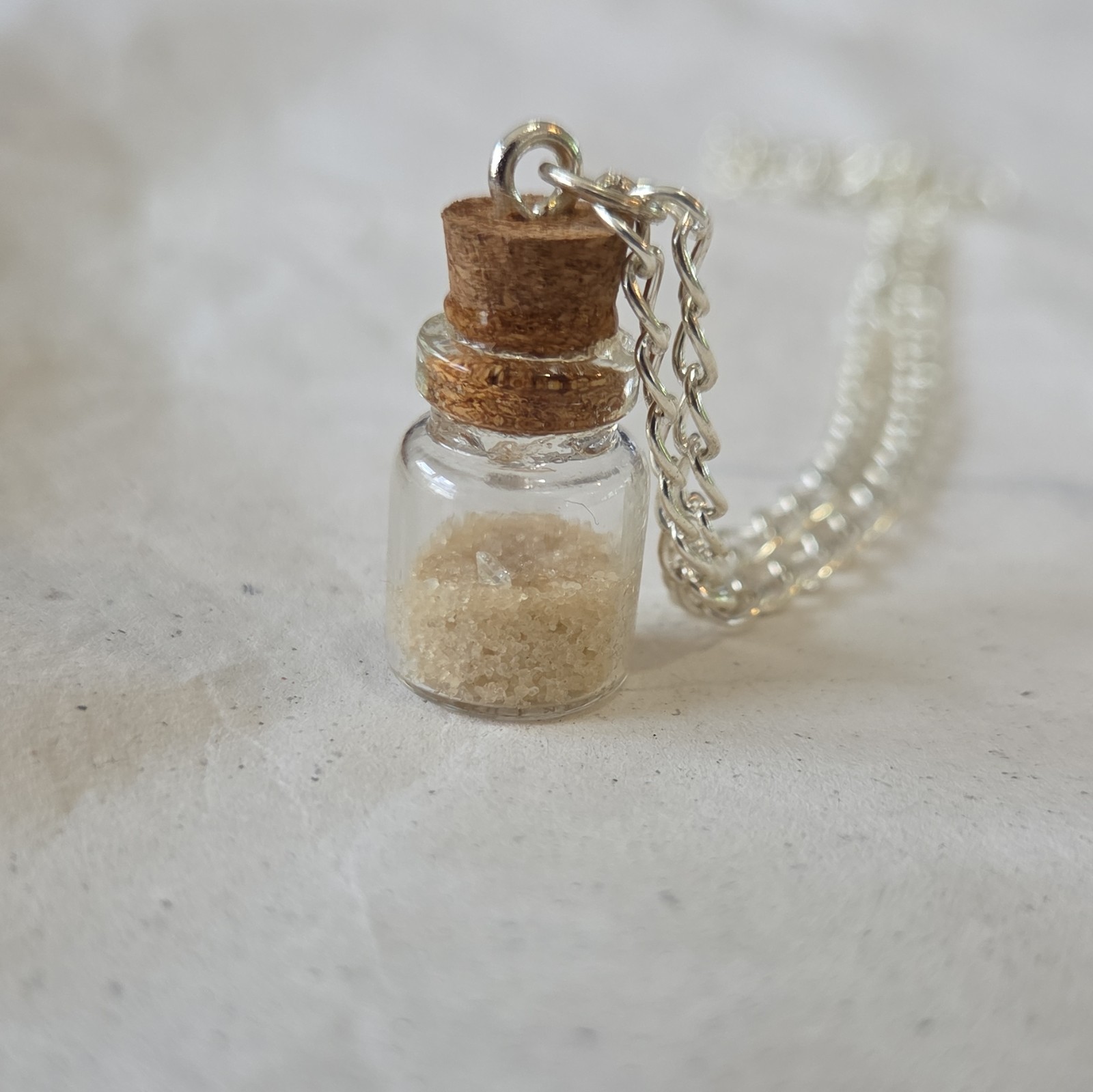 “Treasure In The Sand” 2.4mm Diamond & Sand Bottle Pendant Necklace Handmade