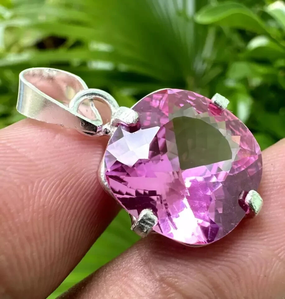 Natural 30 Ct Pink Sapphire Cushion Cut 925 Solid Silver Pendant Gemstone