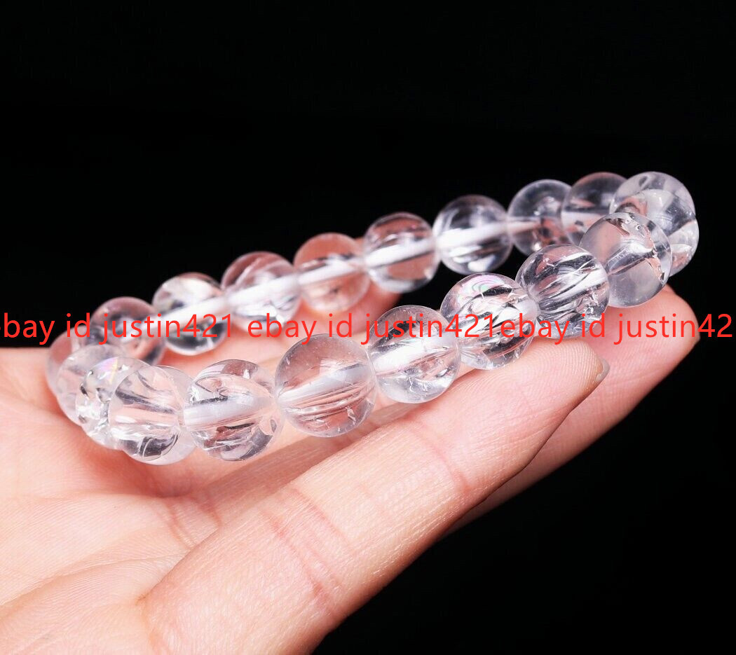 10mm Natural White Himalayan Quartz Crystal Gemstone Beads Bracelet 7.5 inches