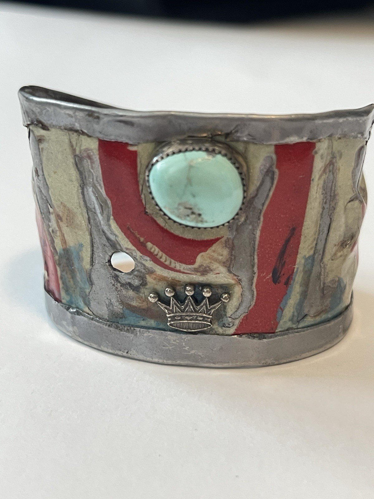 Kit Carson Handcrafted License Plate Cuff Bracelet Turquoise Rustic Star Crown