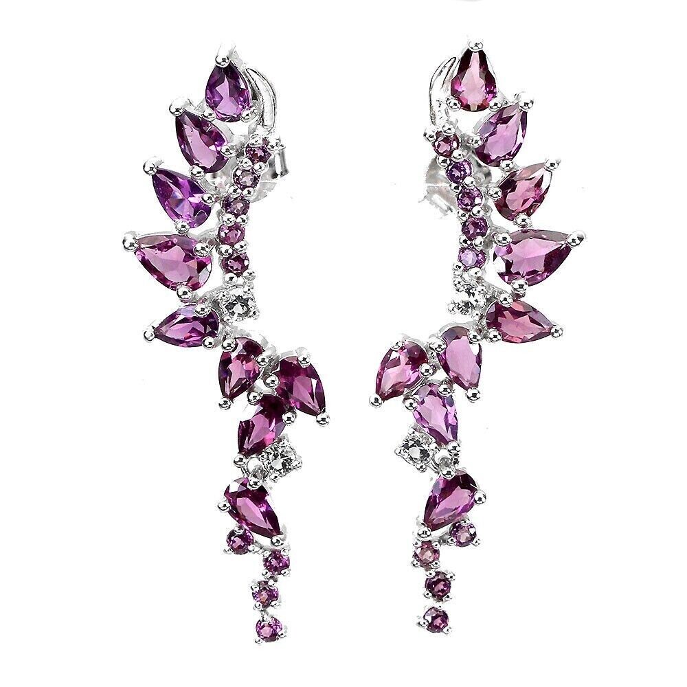 Silver Rhodolite Necklace Earrings Natural Gems Solid Sterling 17 to 19 Inch