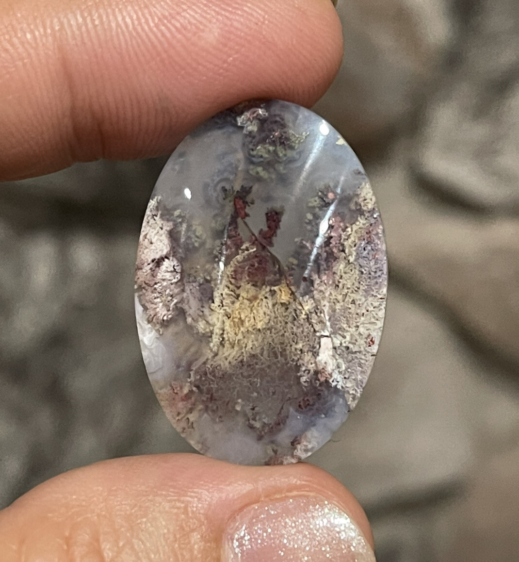 31.75x22x5.5mm Fine Silver Garden Moss Agate Oval Cabochon Loose Picture Stone