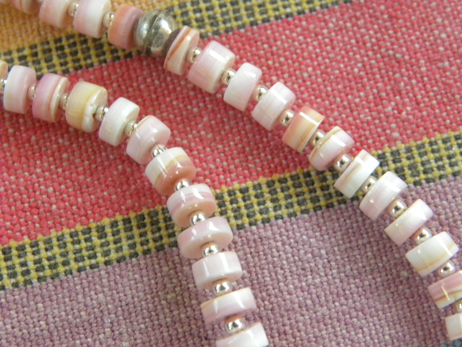 RHODOCHROSITE SIGNED STERLING HEART PENDANT QUEEN CONCH NECKLACE 20″