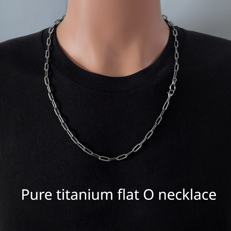 New 5mm Pure Titanium Long O Plated Link Chain Necklace Men Anti-Allergy 25.6″