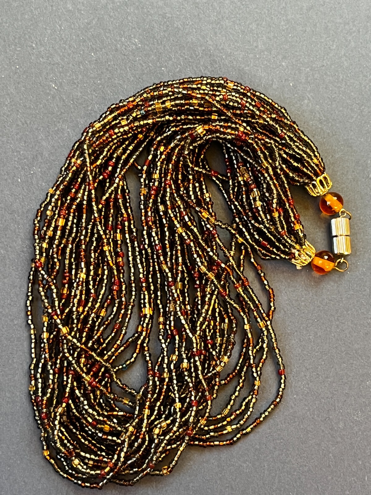 Estate Multistrand Tiny Bronze & Gray Bead Necklace – 15 inches long x 0.75 inch
