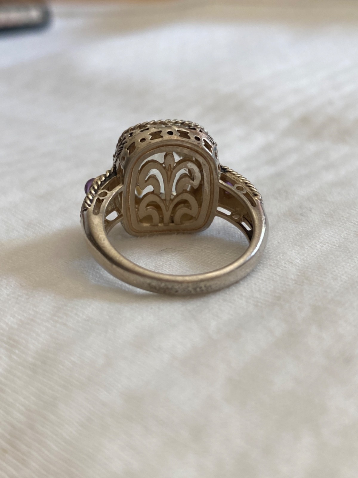 effy ring sterling silver checkerboard cut lime quartz amethyst sz 8