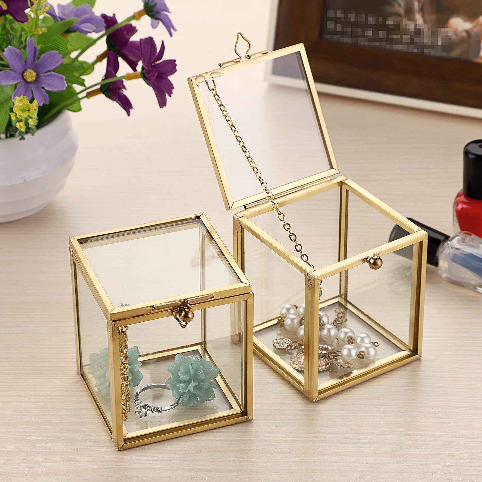 Hipiwe 2 Packs Vintage Glass Jewelry X-Small, 2.3″x 2.7″, Gold