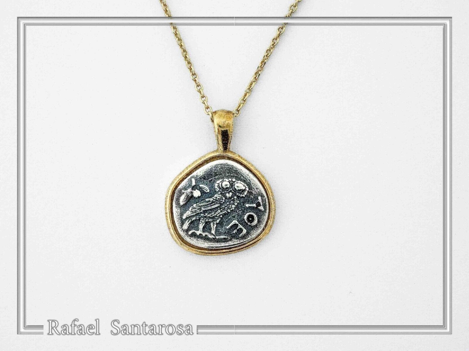 Owl coin pendant oxidized silver Athena’s tetradrachm Greek museum replica