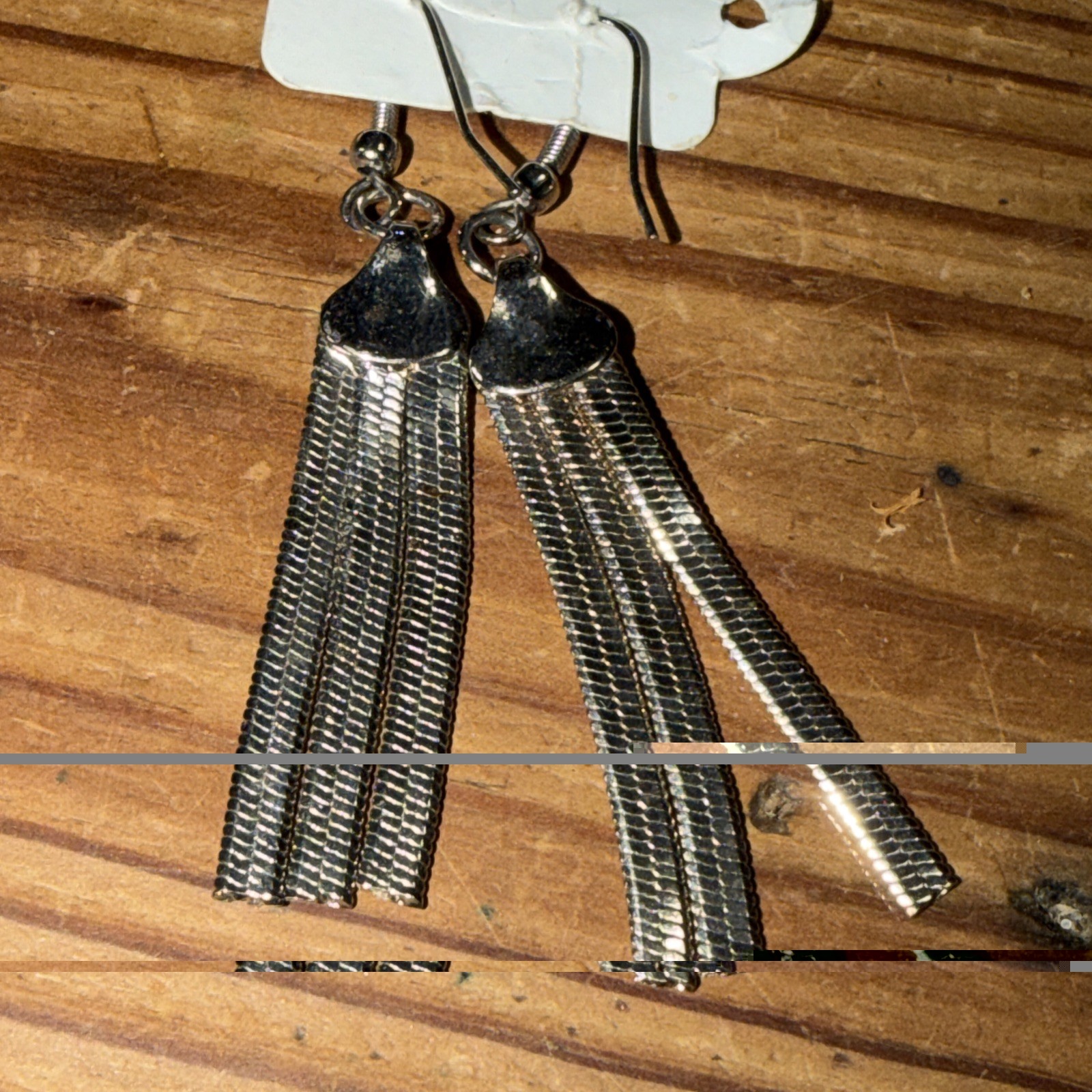 Silver Toned Dangling Chain Fringe Tassle Drop Earings