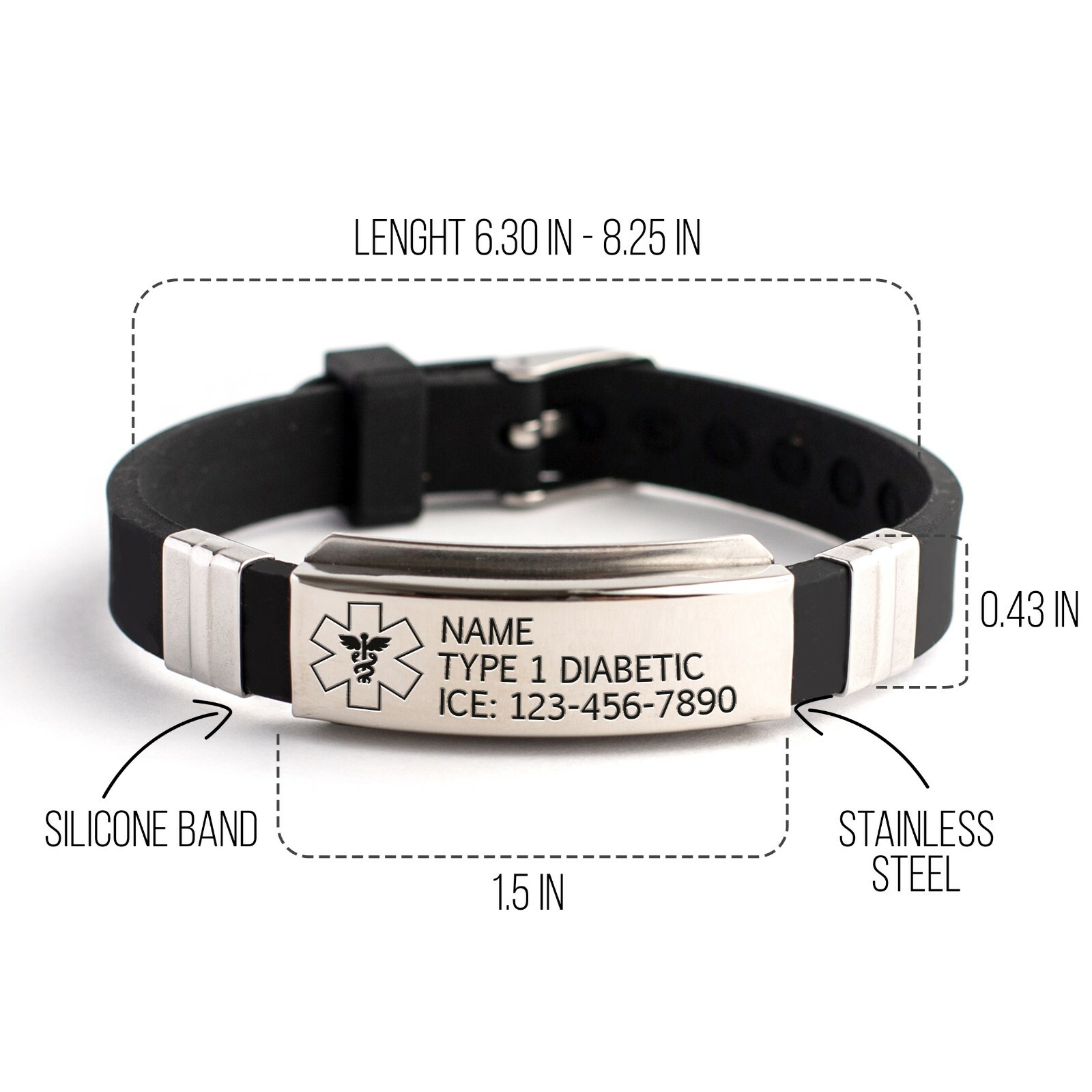 Personalized Emergency Medical Alert Id Bracelet Engraved Steel adjustable bangl
