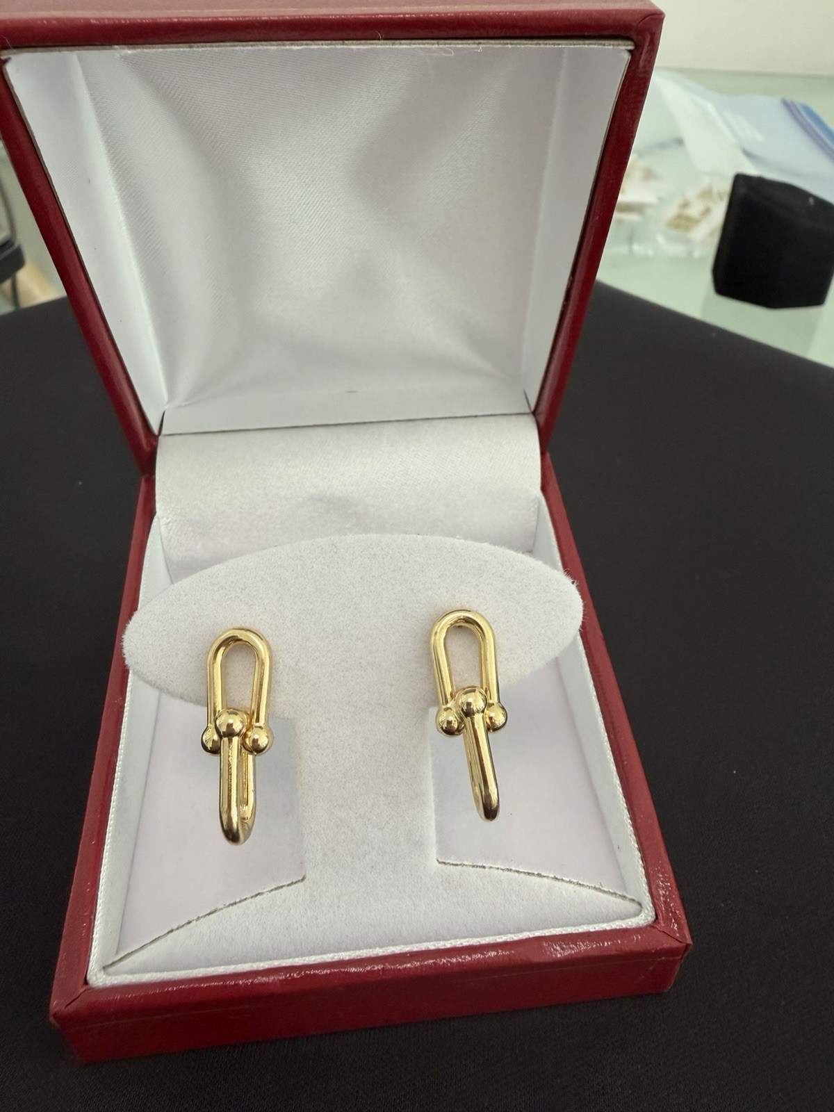 14K Yellow Gold Paperclip Link Stud Earrings Modern Ball Design 2.12g