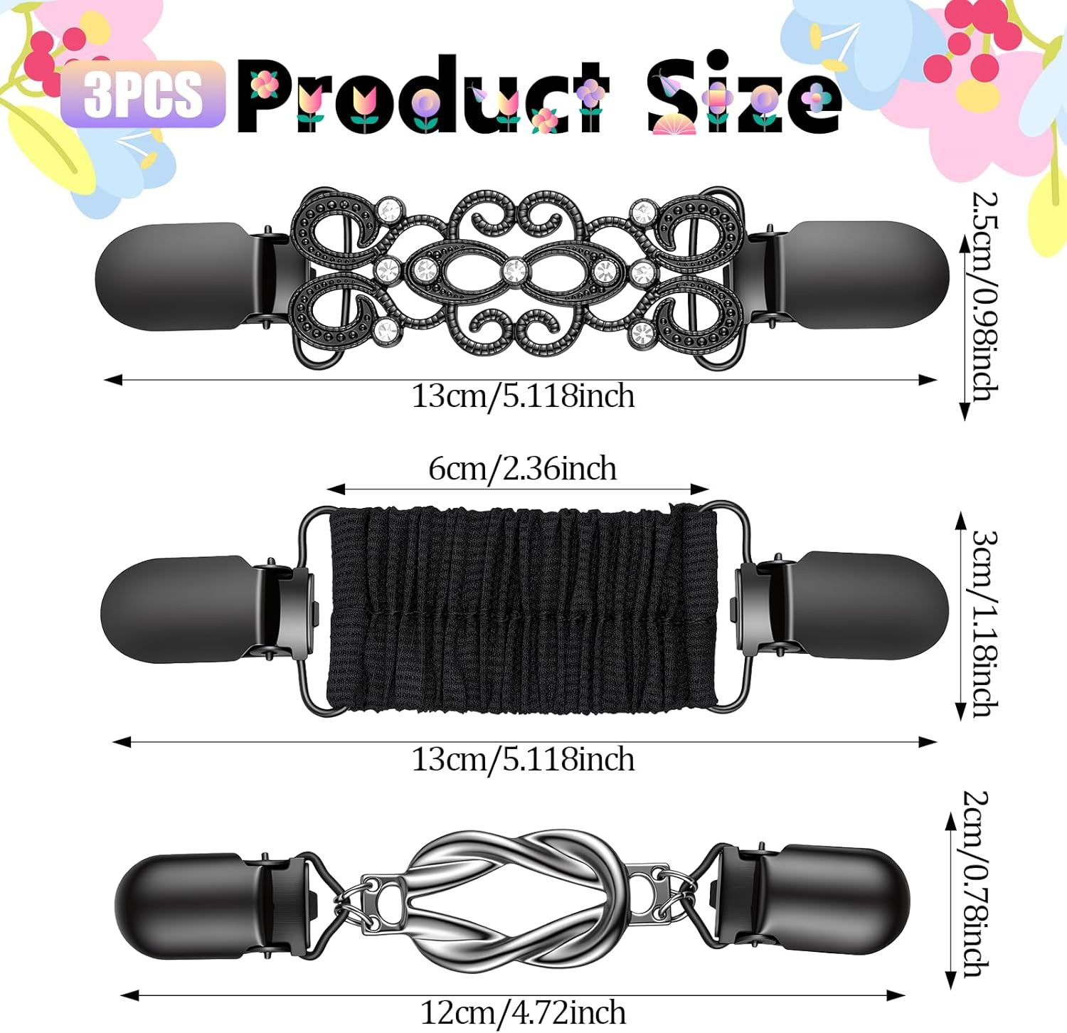 3 Pcs Dress Waist Clip, Black Elastic Dress Clips Vintage Waist Cincher & Shirt
