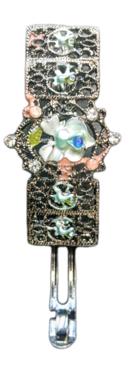 vintage inspired multicolor stone silver detailed floral hair clip barrette
