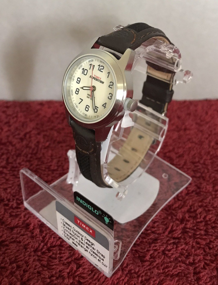 Timex Women Expedition Indiglo Brown Leather Watch 50M Water Resistant T411819J
