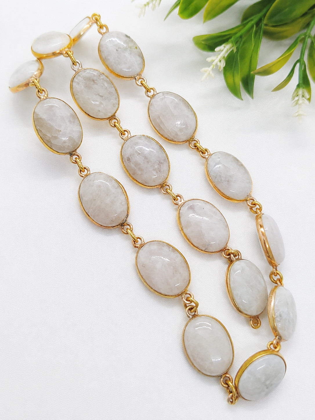 Rainbow Moonstone Brass Bezel Necklace Natural Gemstone Handmade Boho Jewelry