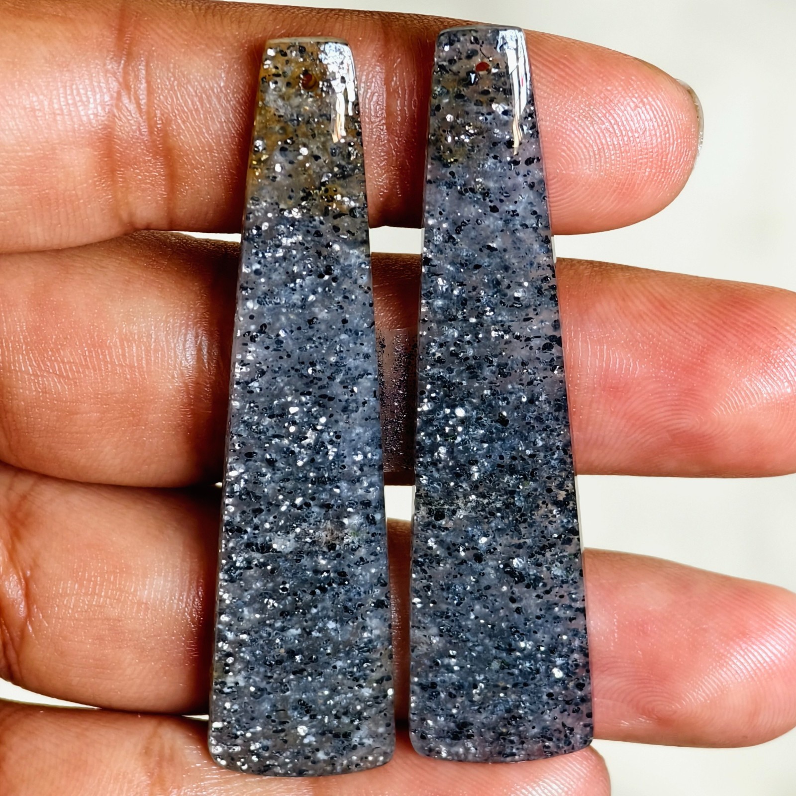 67 Cts Natural Black Sunstone Drilled Pair Cabochon Gemstone 60.7 X 15.1 MM