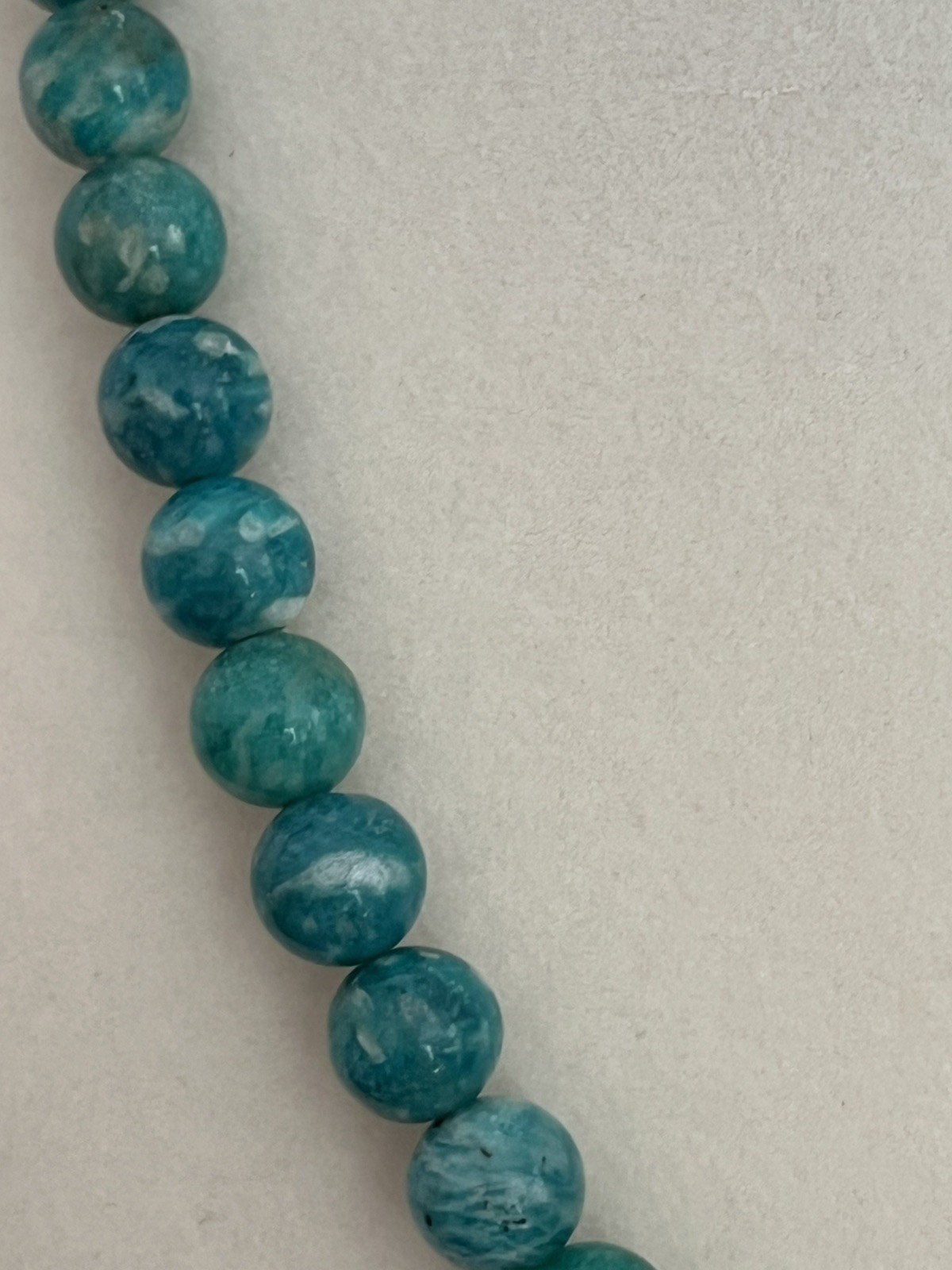 Gorgeous and Simple Green Amazonite Stone Beaded Necklace Silver Clasp