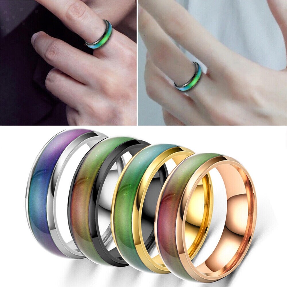 Stainless Steel Non-Tarnish Color Changing Mood Ring Temperature Women Men R48