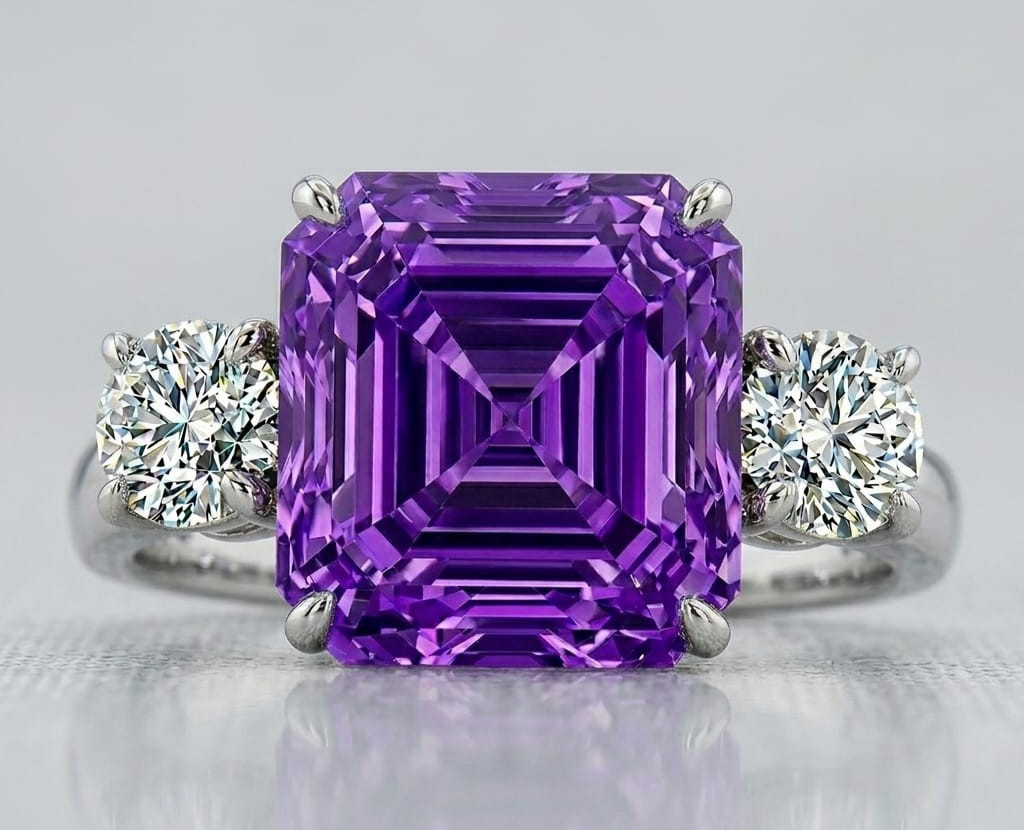 10.80 Ct Certified Asscher Purple Natural Diamond Ring VVS1 White Gold Finish