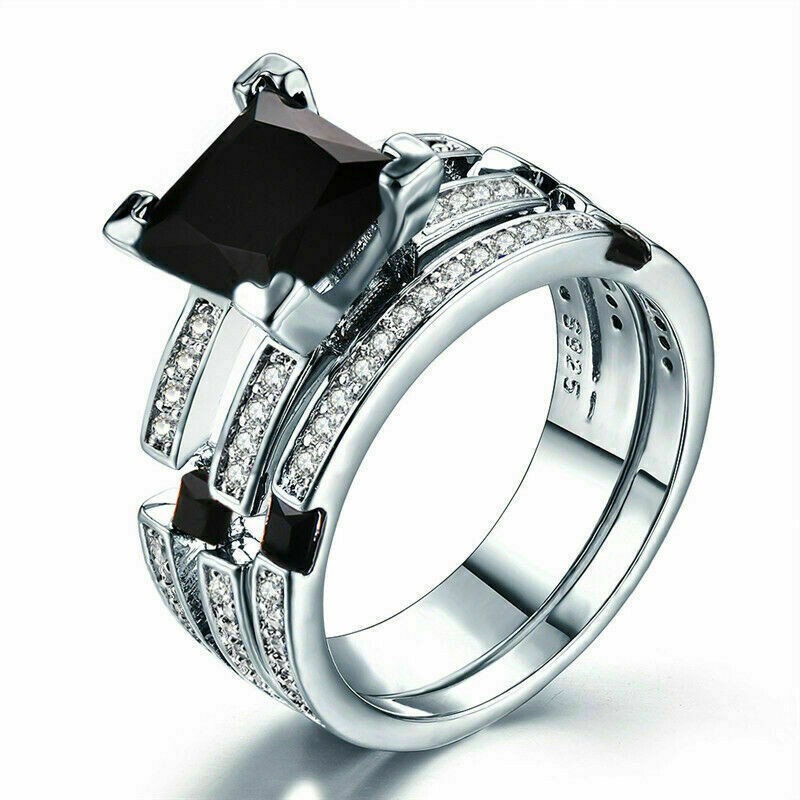 2.50 CT Princess Lab-Created Spinel Bridal Wedding Ring Real 925 Sterling Silver