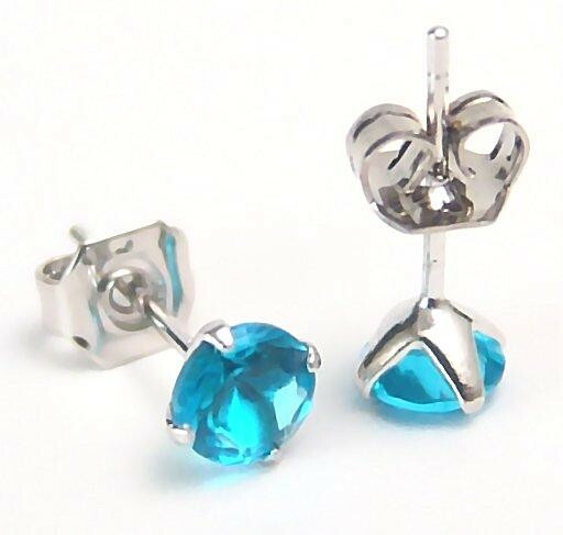 Sterling Silver Electric Blue Stud Earrings 5mm 1 carat total Carded