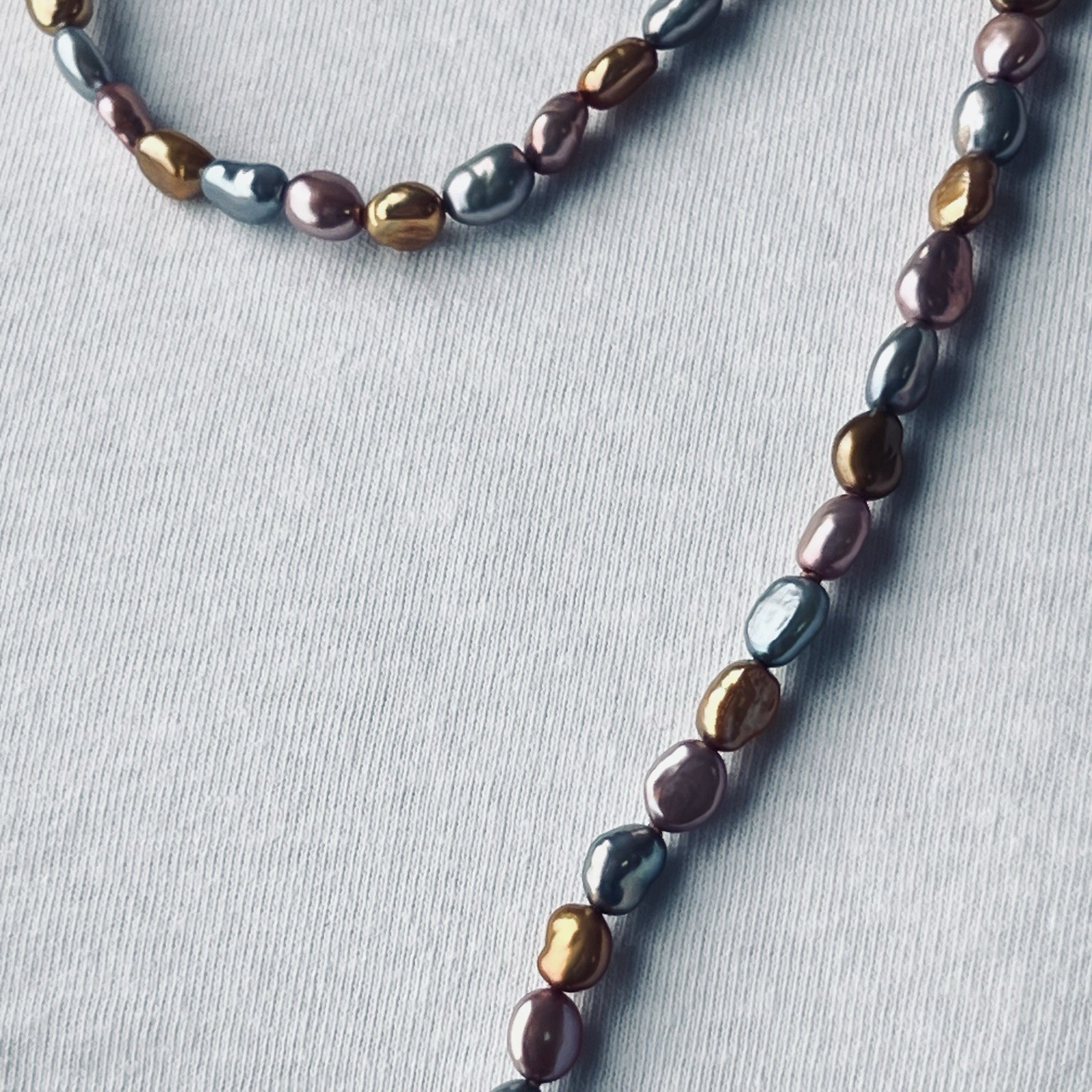 Estate Dyed Pink Grey Gold Freshwater Pearl Flapper Length Necklace, 62”