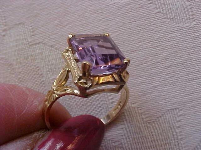 3Ct Emerald Cut Purple Amethyst Solitaire Engagement Ring 14K Yellow Gold Plated