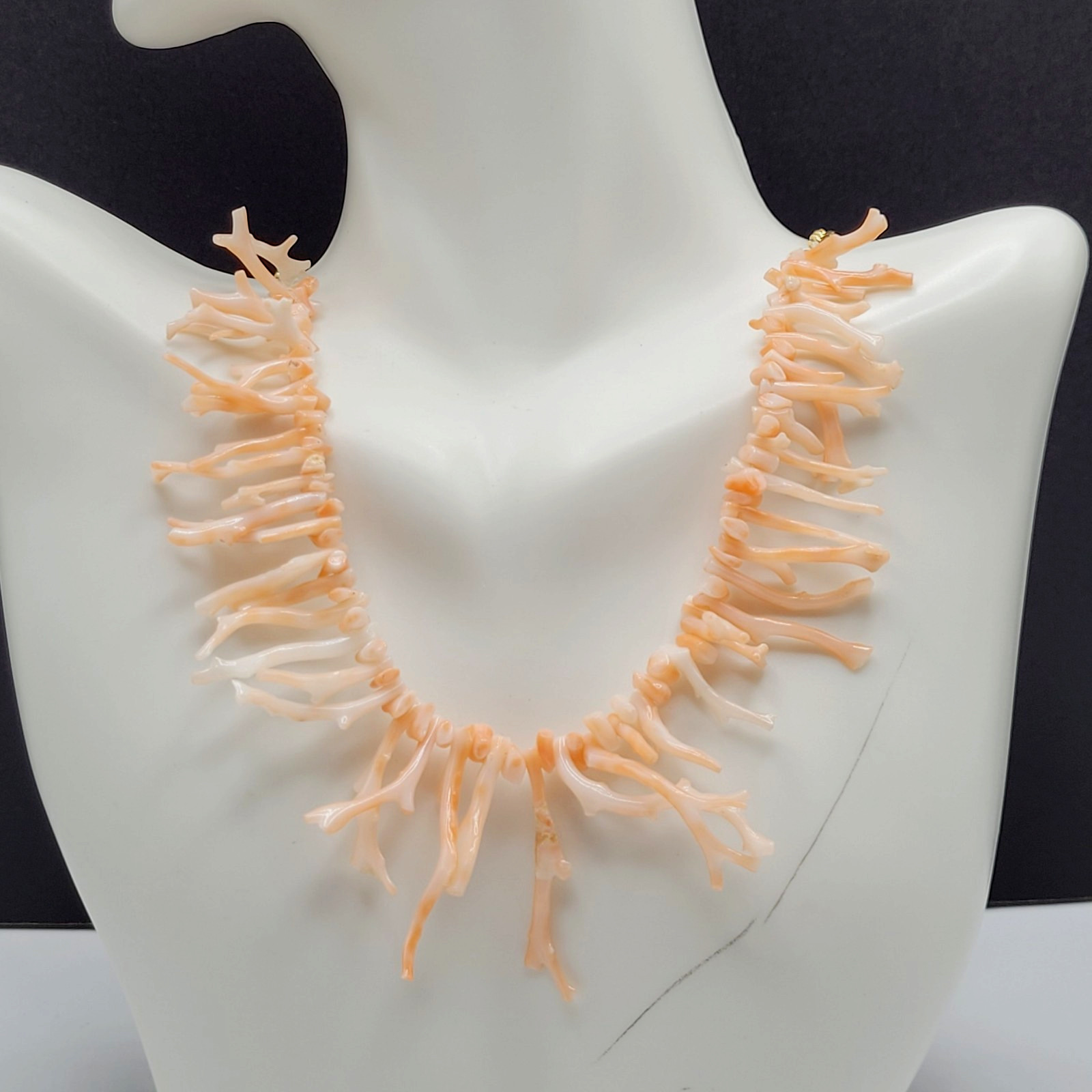 Natural Pink Peach Branch Coral Mixed Metal Tone Alloy Clasp Vintage Necklace