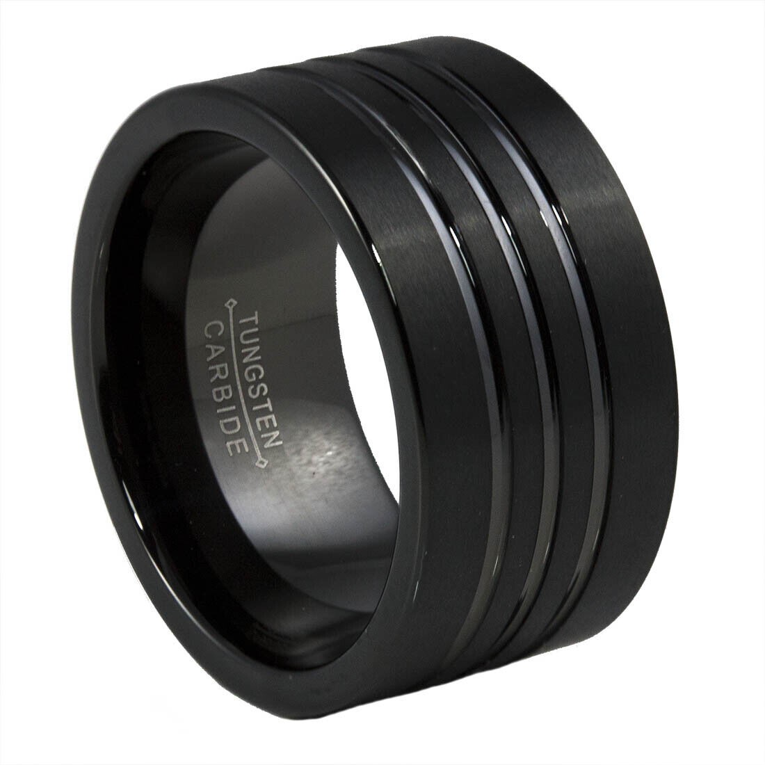 12MM Black IP Ring Brushed Channel Tungsten Carbide Mens Wedding Size 14 or 15