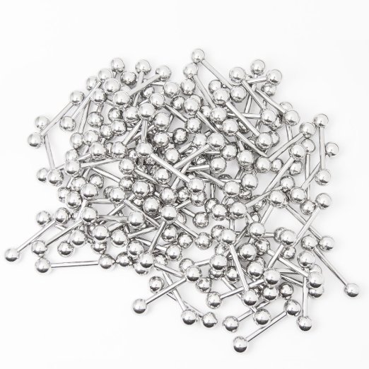 100 Pack 14G Straight Tongue Nipple Barbells Surgical Steel 13mm Nipple Piercing