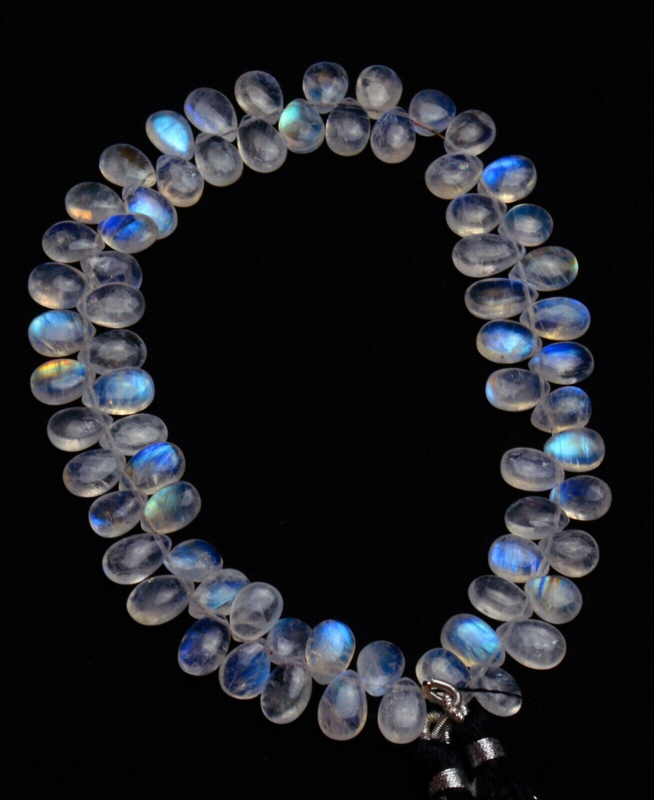 Natural Gem Blue Fire Rainbow Moonstone 9×6 to 10x7mm Pear Briolette Beads 10″