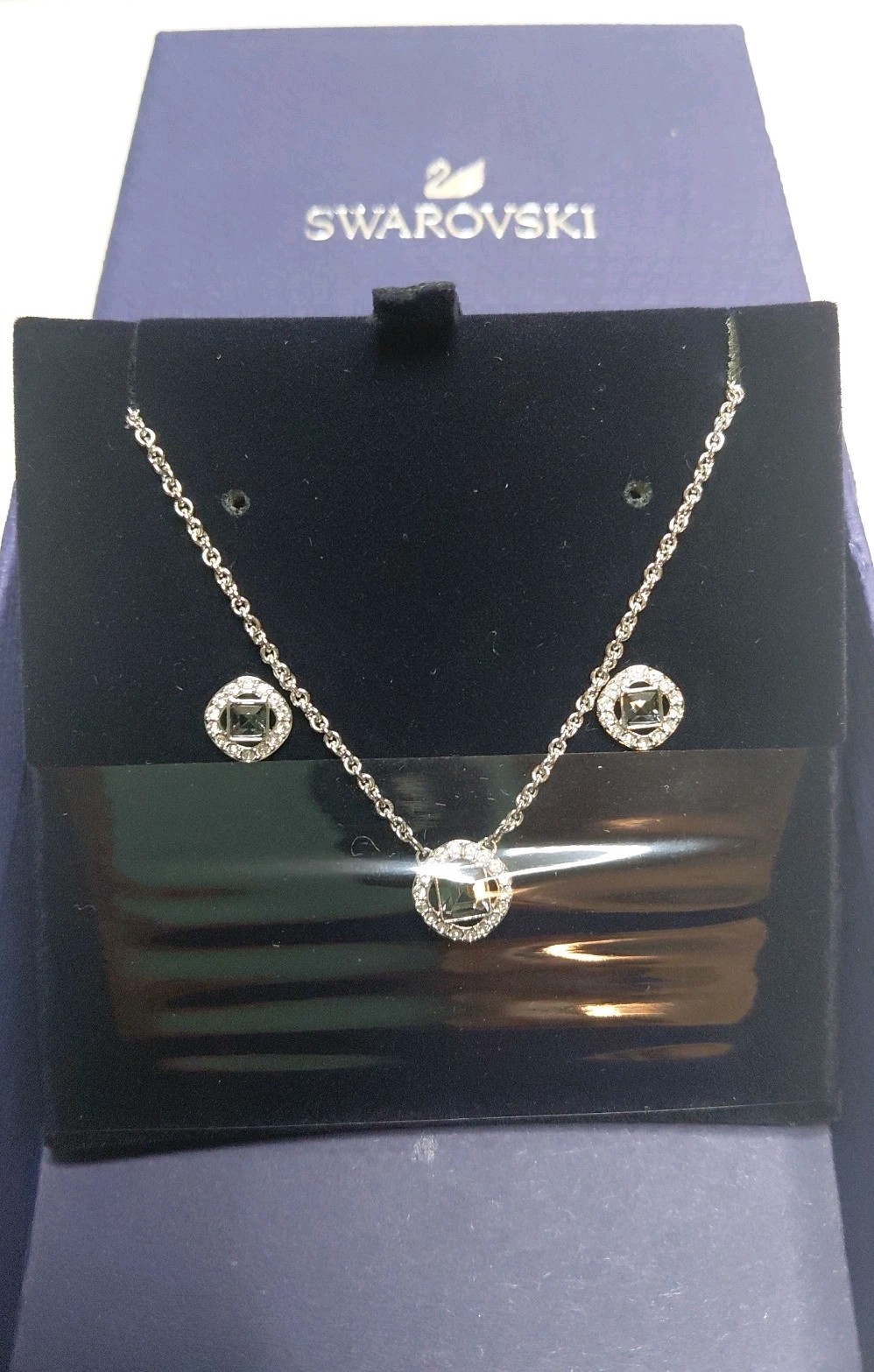NEW AUTHENT SWAROVSKI SET Una Angelic Necklace Pendant/Earrings Blackish Stone