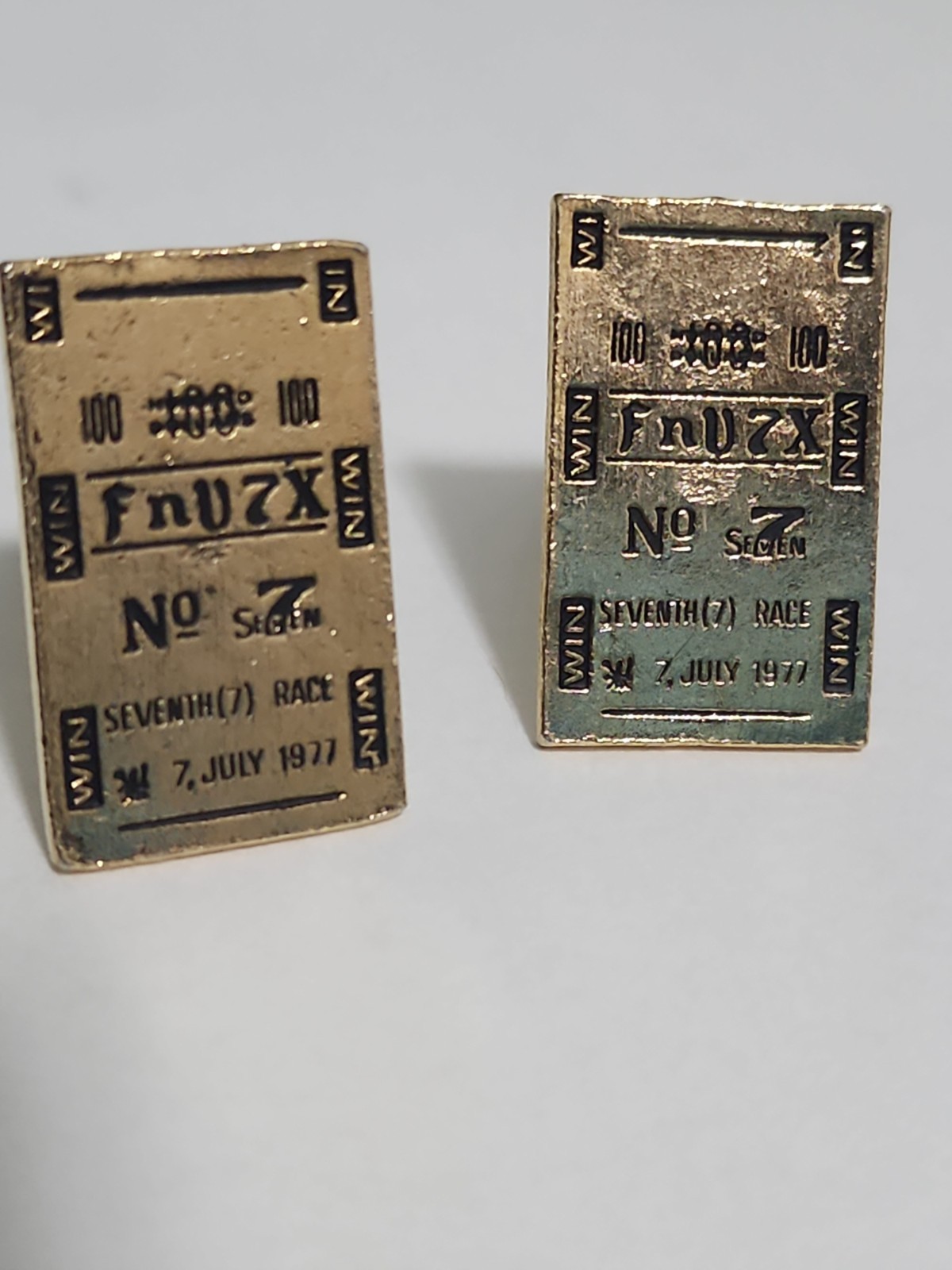 Vintage CHURCHILL Lucky 777 Race Park Track 1977 Win Ticket CUFFLINKS scarce