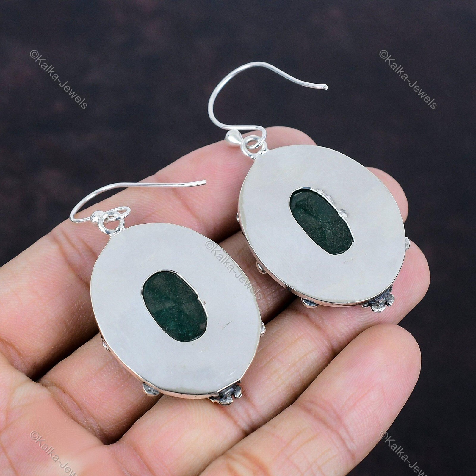 Natural Zambian Emrald Gemstone Drop/Dangle Earrings 925 Silver For Women