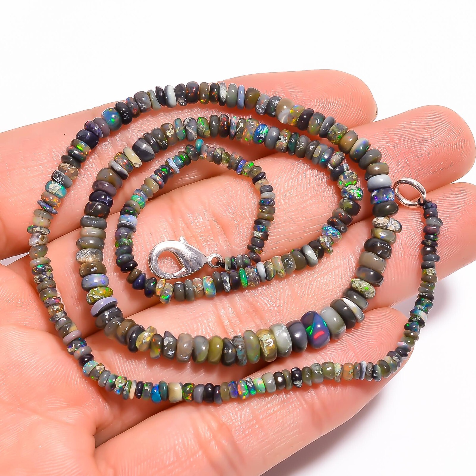 Natural Black Ethiopian Opal Rondelle Smooth Beads 3X2 6X4mm Necklace 17″ A-5266