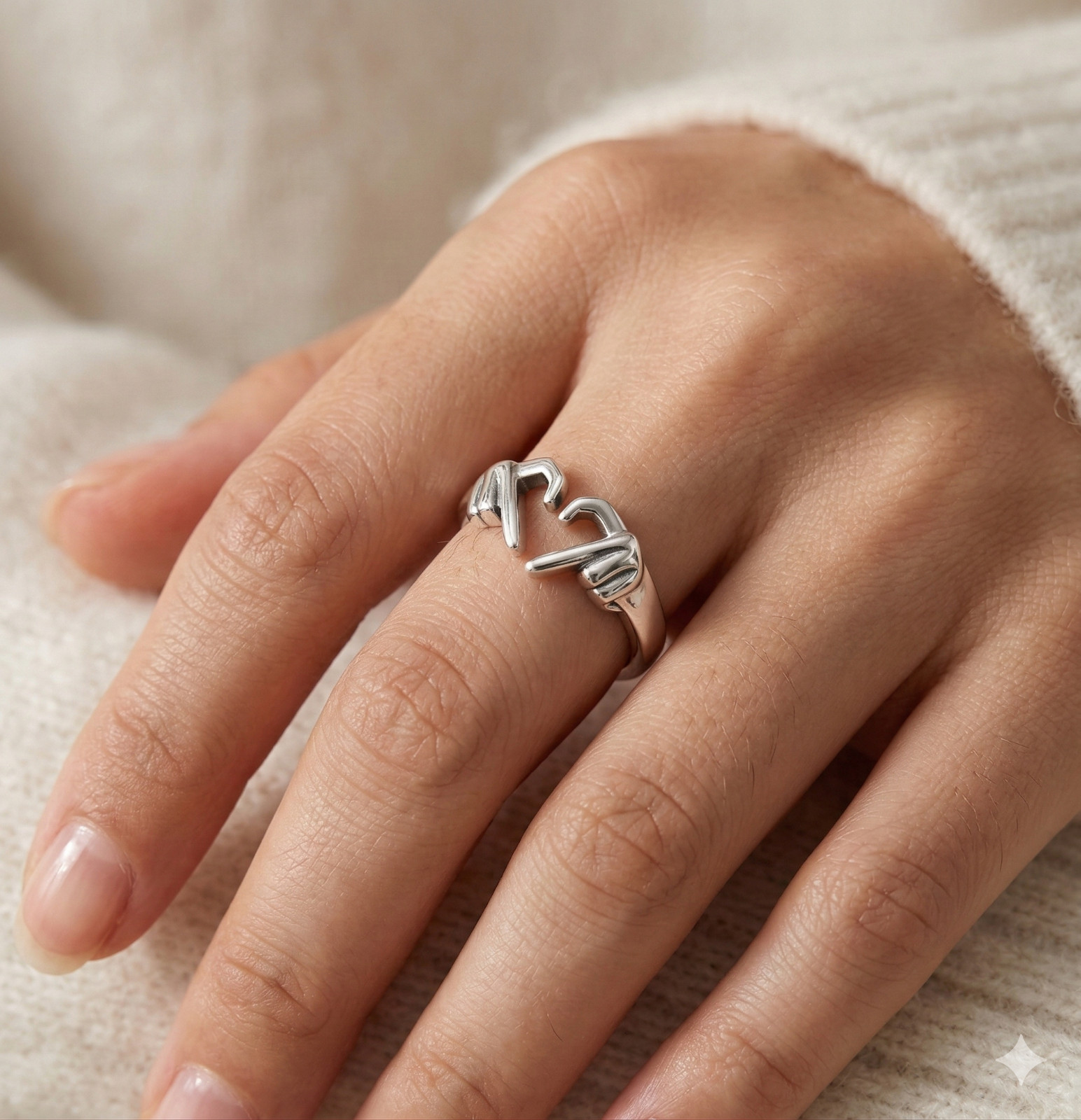 925 Sterling Silver Hug Ring for Women Men Adjustable Promise Hands Open Love US