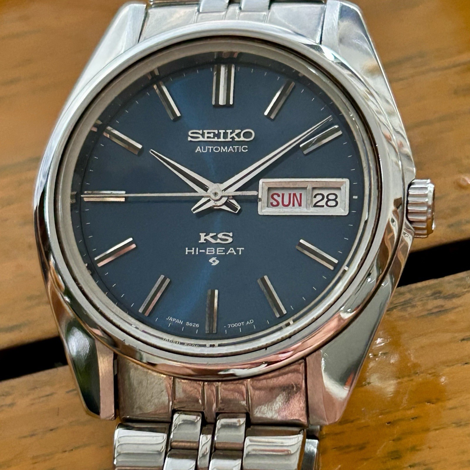 Blue King Seiko KS Hi-Beat 5626-7000 Vintage 1970 Swiss Bracelet + Service Proof