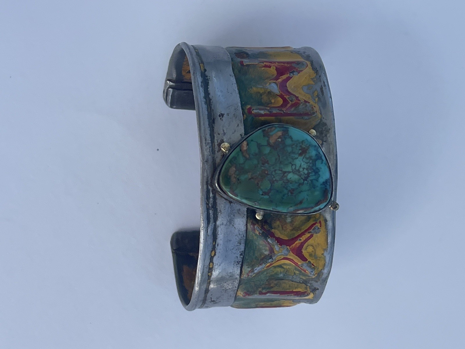 Kit Carson New Mexico License Plate Cuff Bracelet Turquoise 18k accents artisan