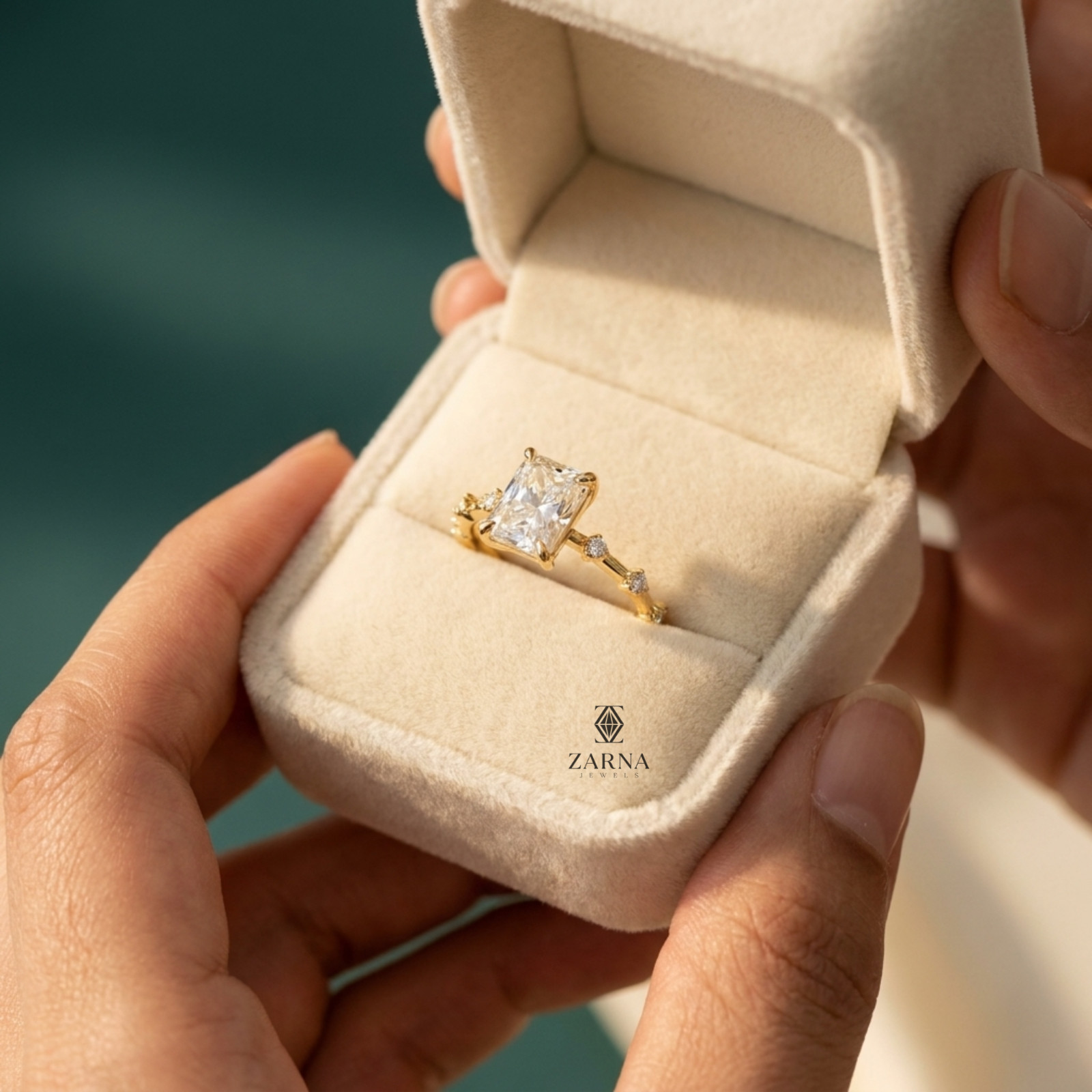 2.00 Ct. Radiant Cut Lab Grown Diamond Engagement Ring with Round Side Stones