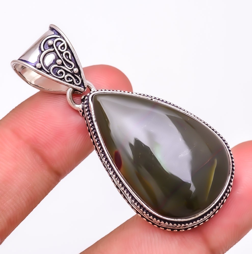 Natural Polychrome Jasper Gemstone 925 Silver Plated Pendant 2.0″ LP-6552