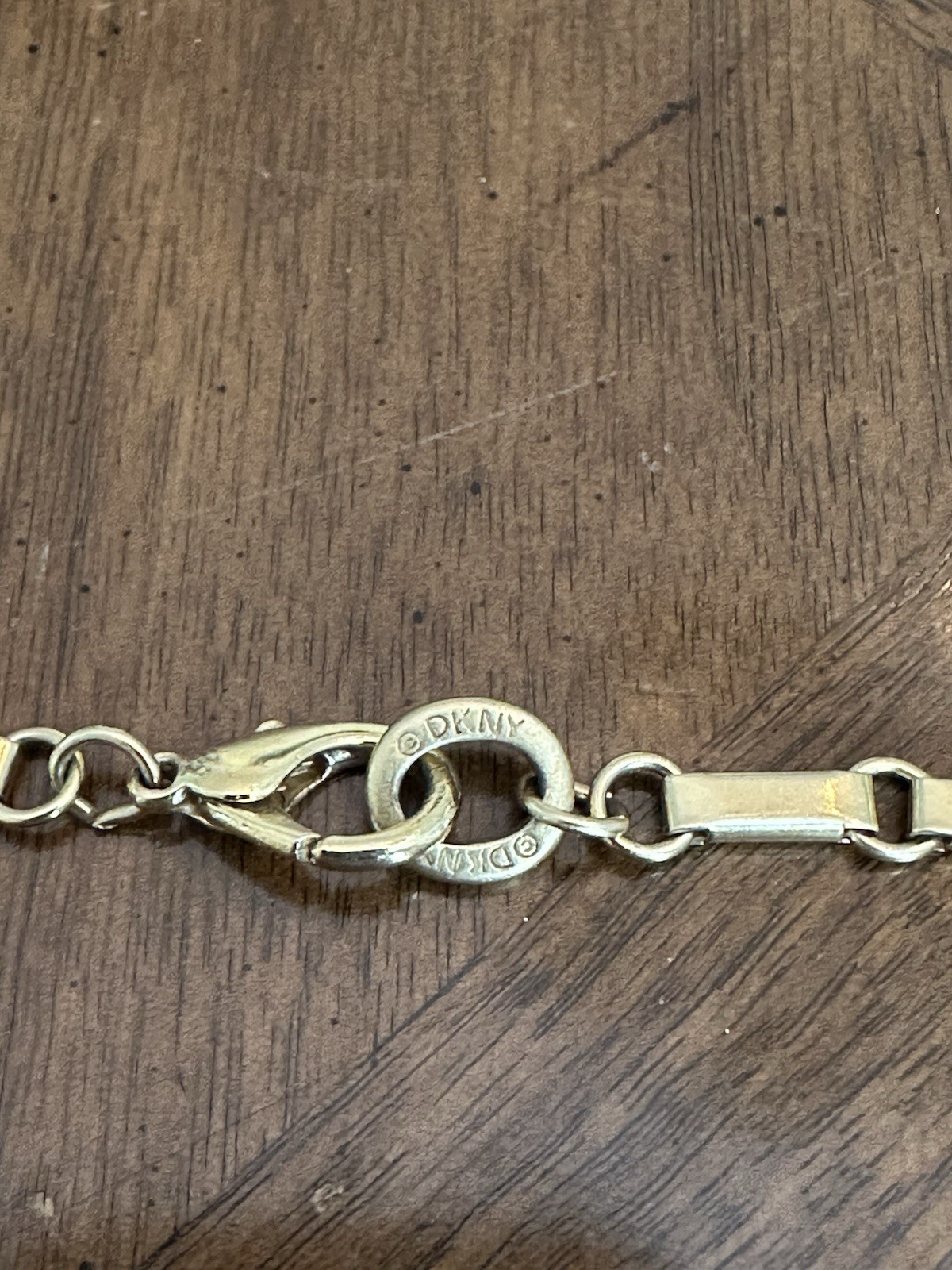 Vintage DKNY Donna Karan Pendant Statement Necklace Long Gold Tone Chain Signed!