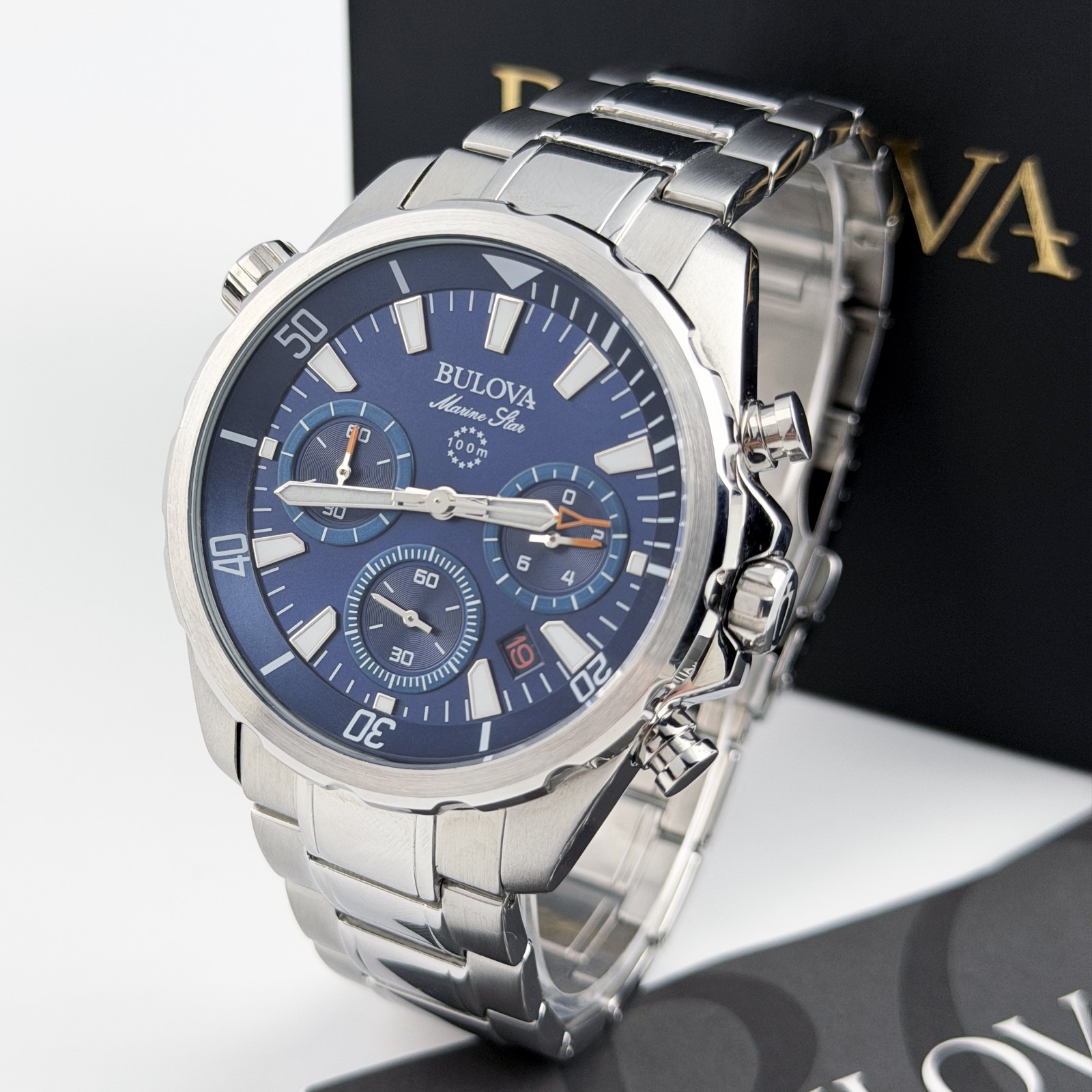 Bulova Marine Star Blue Dial Men’s 96B256 Chronograph Quartz Watch 43mm New