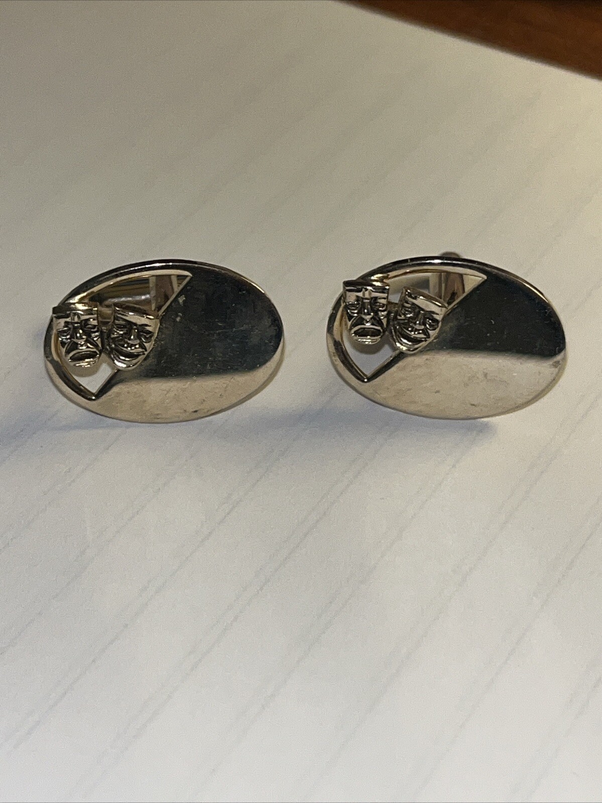 Men’s Vintage Cufflinks, Theater, Drama, Comedy / Tragedy Masks Gold tone