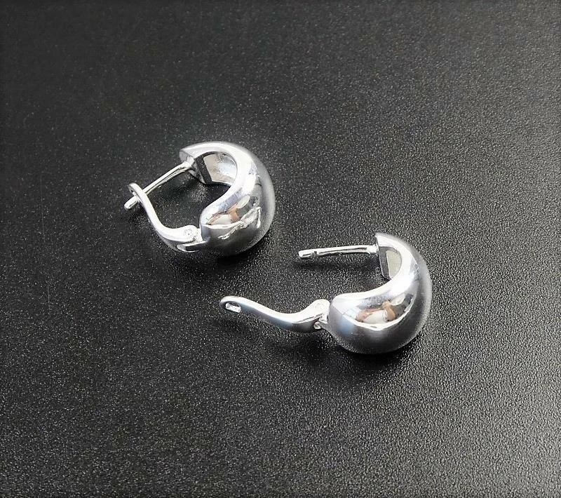 Minimal Chic Polished 925 Sterling Silver Small Wide Dome Huggie Hoop Earrings