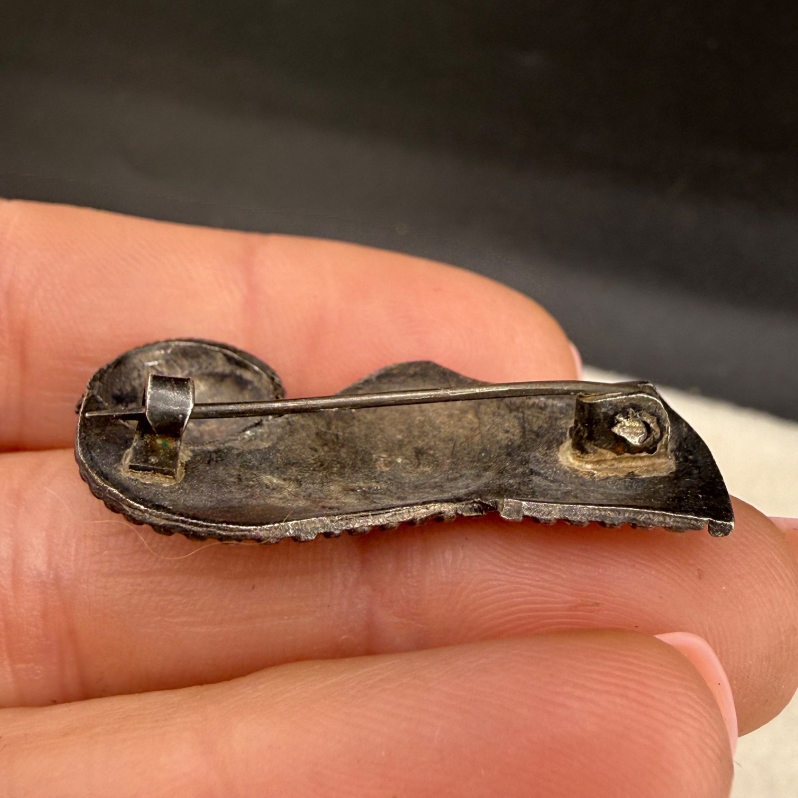 Vintage Chinese Export Enamel Shoe Brooch Silver Tone