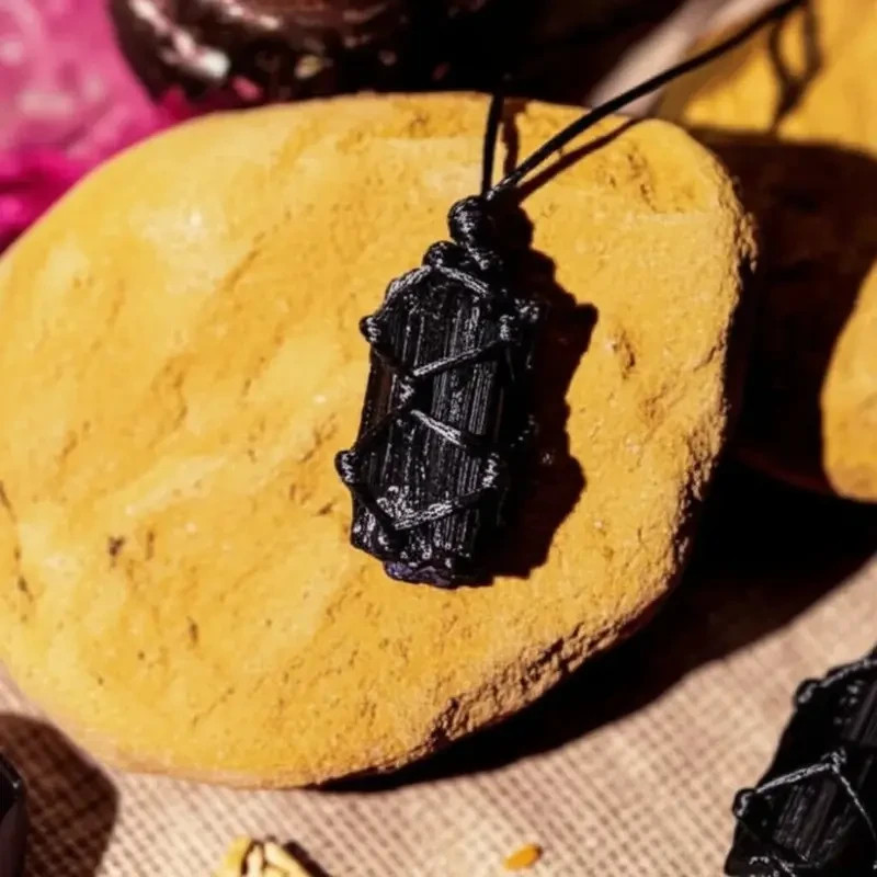 Raw Black Tourmaline Pendant Necklace Healing Reiki Unisex Crystal Necklace Gift