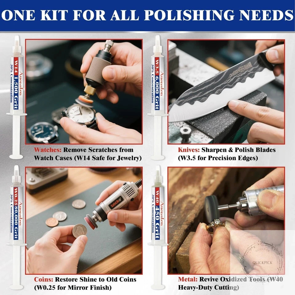 Diamond Polishing Compound Kit, 6 Grits 450 to 80,000 Glass Polishing Compound