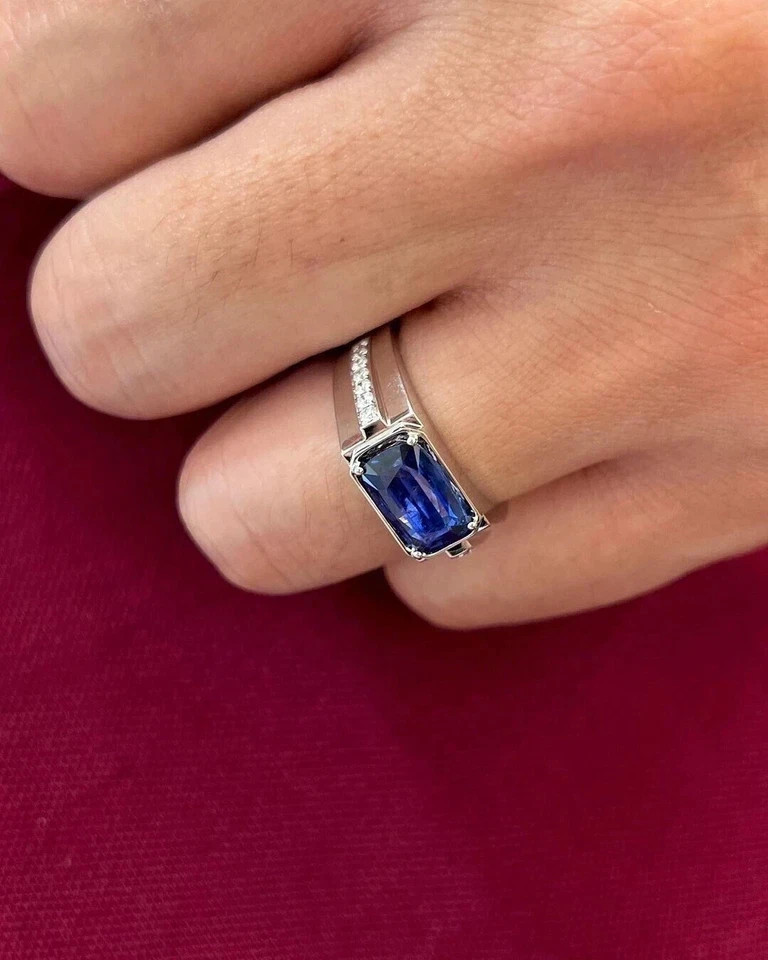 3Ct Cushion Lab-Created Sapphire Diamond Engagement Ring 14K White Gold Plated