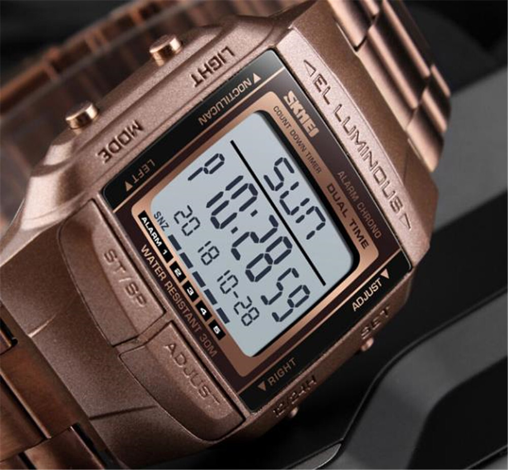 SKMEI Men Sport Watches Electronic Digital Watch LED Alarm Male Steel Wristwatch